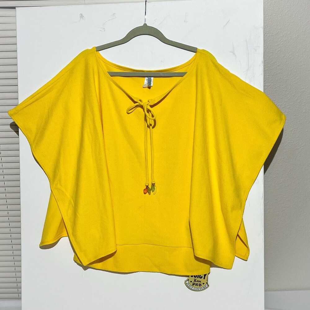 Vintage Juicy Couture Yellow Poncho Swim Cover Up XL USA Beach Towel Y2K Womens